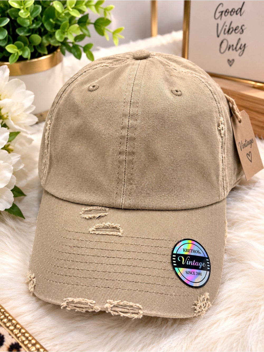 Vintage Distressed Tan Baseball Cap